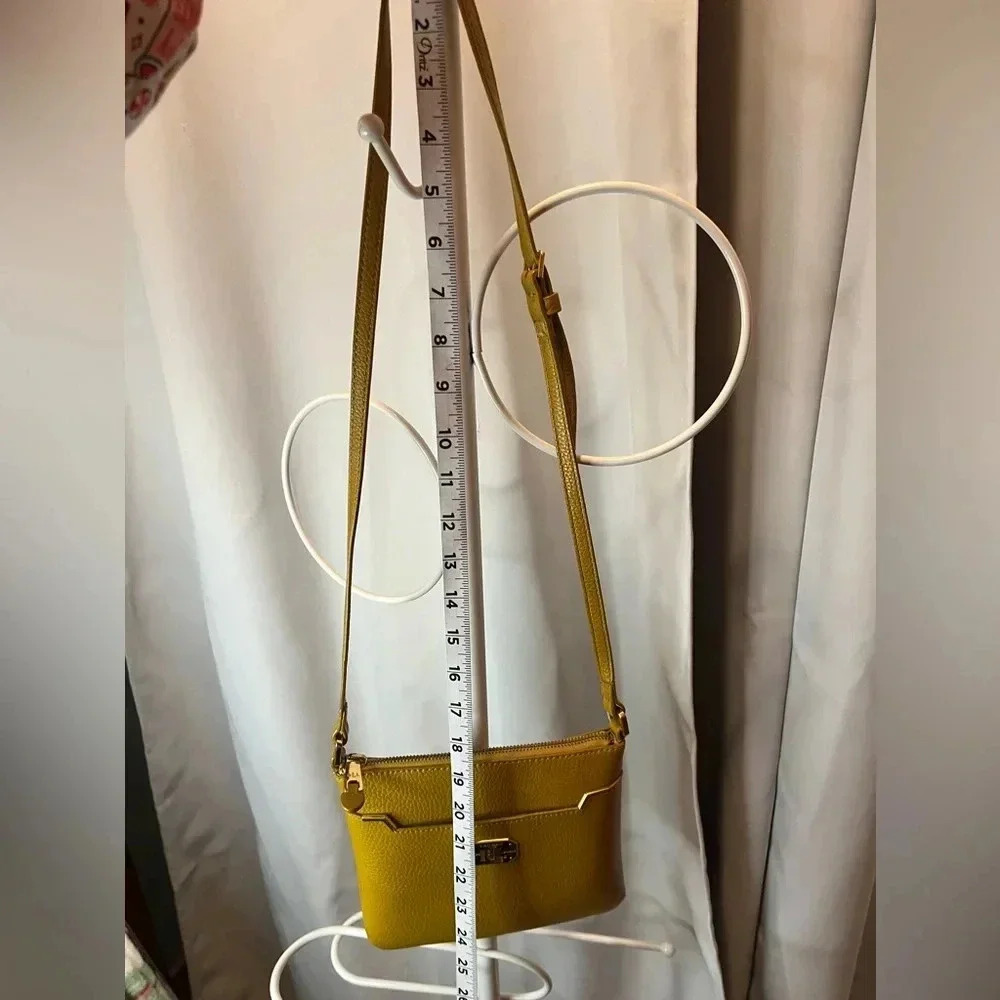 Lauren Ralph Lauren Mustard Pebbled Leather Crossbody Gold Hardware - Picture 11 of 12